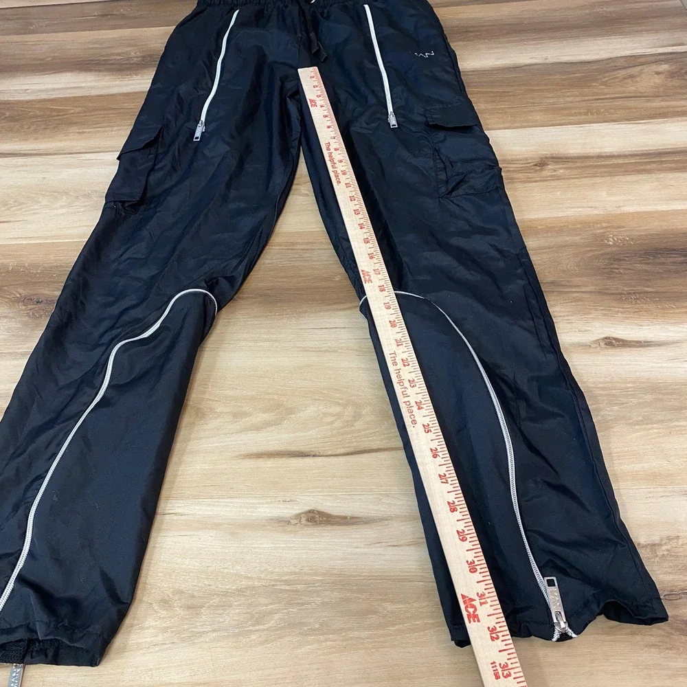 BoohooMAN Cargo Track Pants Mens M Tall Streetwear Polyester Straight Leg Black - Picture 8 of 11